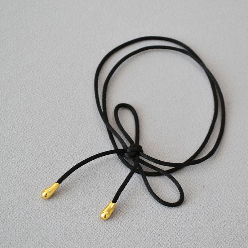 Japanese And Korean Niche Personality Black Rope Bow Tie Length Adjustable Simple Elegant Long Necklace Choker - Image 4